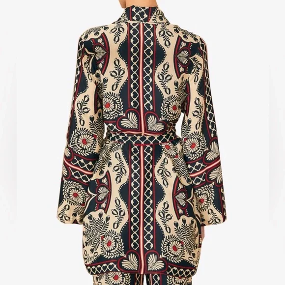 NWT FARM Rio Cream Black and Red Floral Belted Kimono - Picture 5 of 8